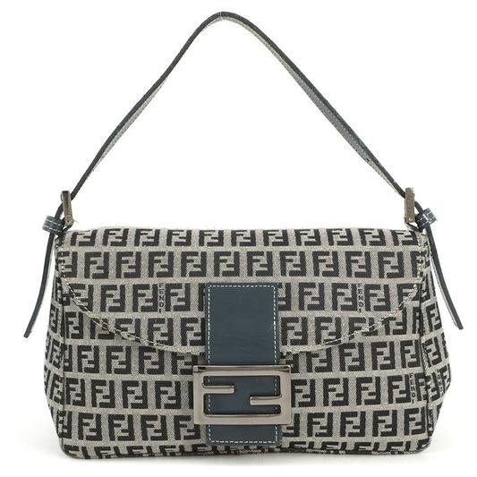 FENDI Zucchino Mamma Bucket Handbag Gray/Navy Canvas Leather