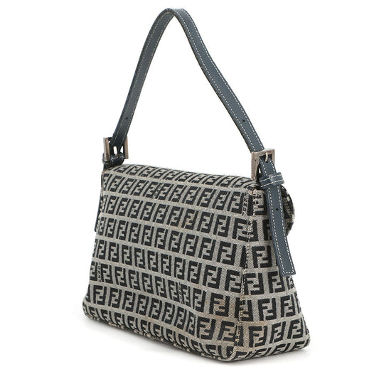 FENDI Zucchino Mamma Bucket Handbag Gray/Navy Canvas Leather
