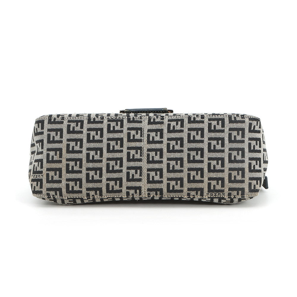 FENDI Zucchino Mamma Bucket Handbag Gray/Navy Canvas Leather