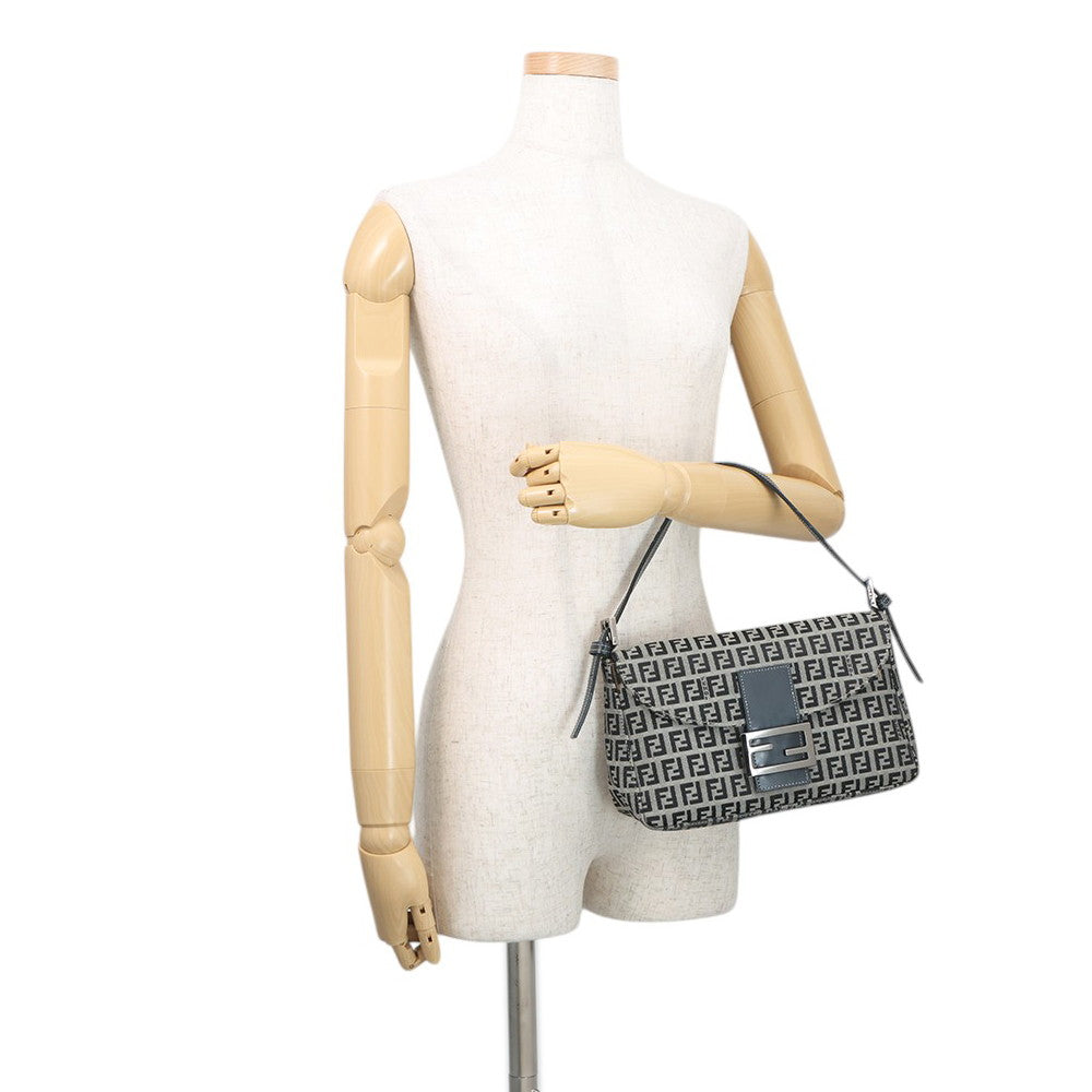 FENDI Zucchino Mamma Bucket Handbag Gray/Navy Canvas Leather