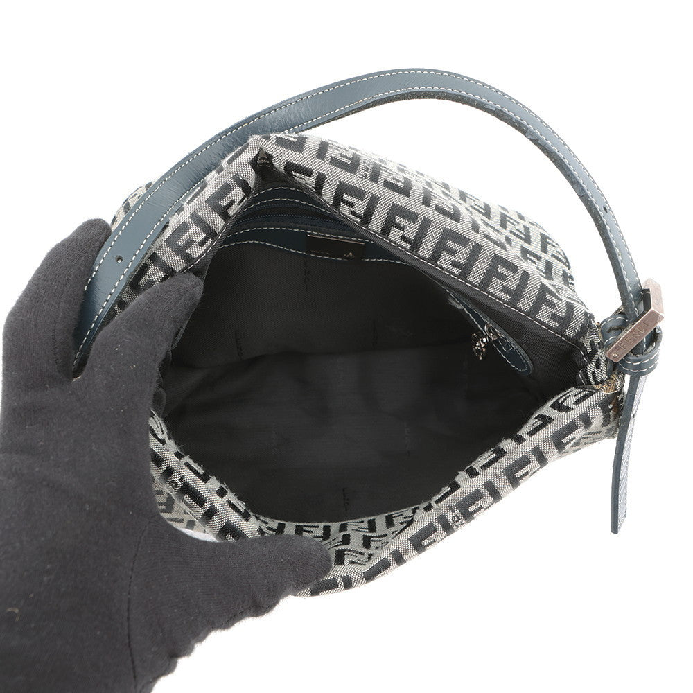 FENDI Zucchino Mamma Bucket Handbag Gray/Navy Canvas Leather