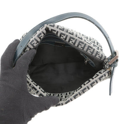 FENDI Zucchino Mamma Bucket Handbag Gray/Navy Canvas Leather