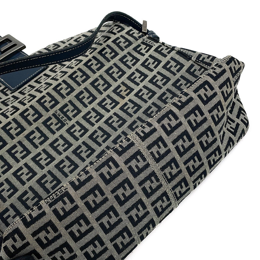 FENDI Zucchino Mamma Bucket Handbag Gray/Navy Canvas Leather