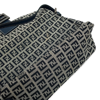 FENDI Zucchino Mamma Bucket Handbag Gray/Navy Canvas Leather