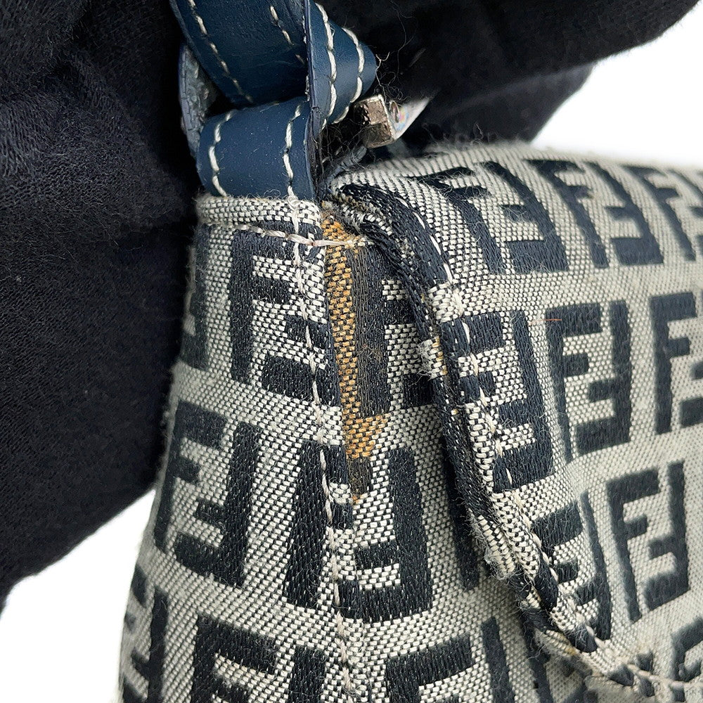 FENDI Zucchino Mamma Bucket Handbag Gray/Navy Canvas Leather