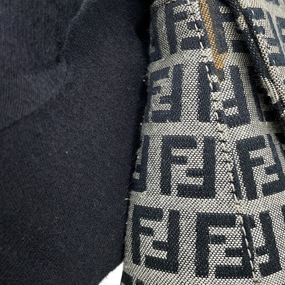 FENDI Zucchino Mamma Bucket Handbag Gray/Navy Canvas Leather
