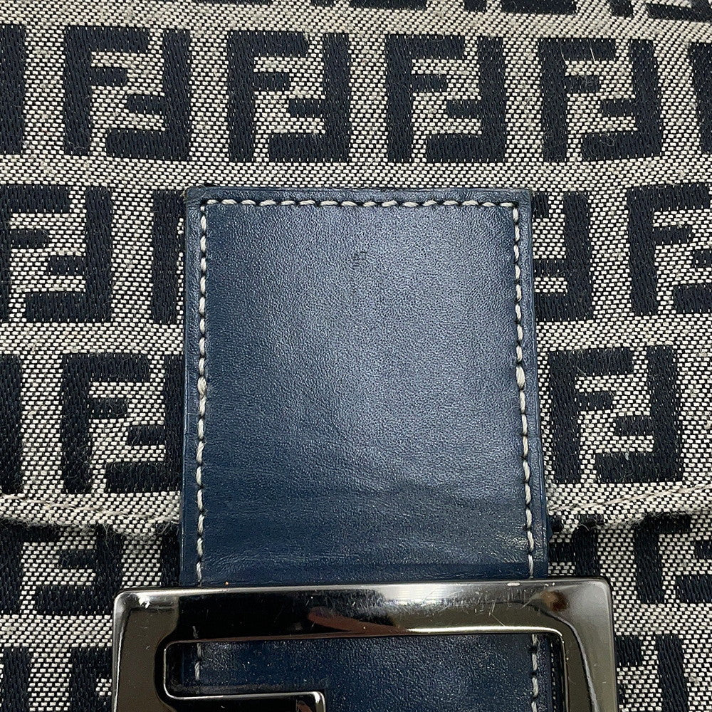 FENDI Zucchino Mamma Bucket Handbag Gray/Navy Canvas Leather