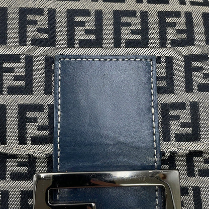 FENDI Zucchino Mamma Bucket Handbag Gray/Navy Canvas Leather