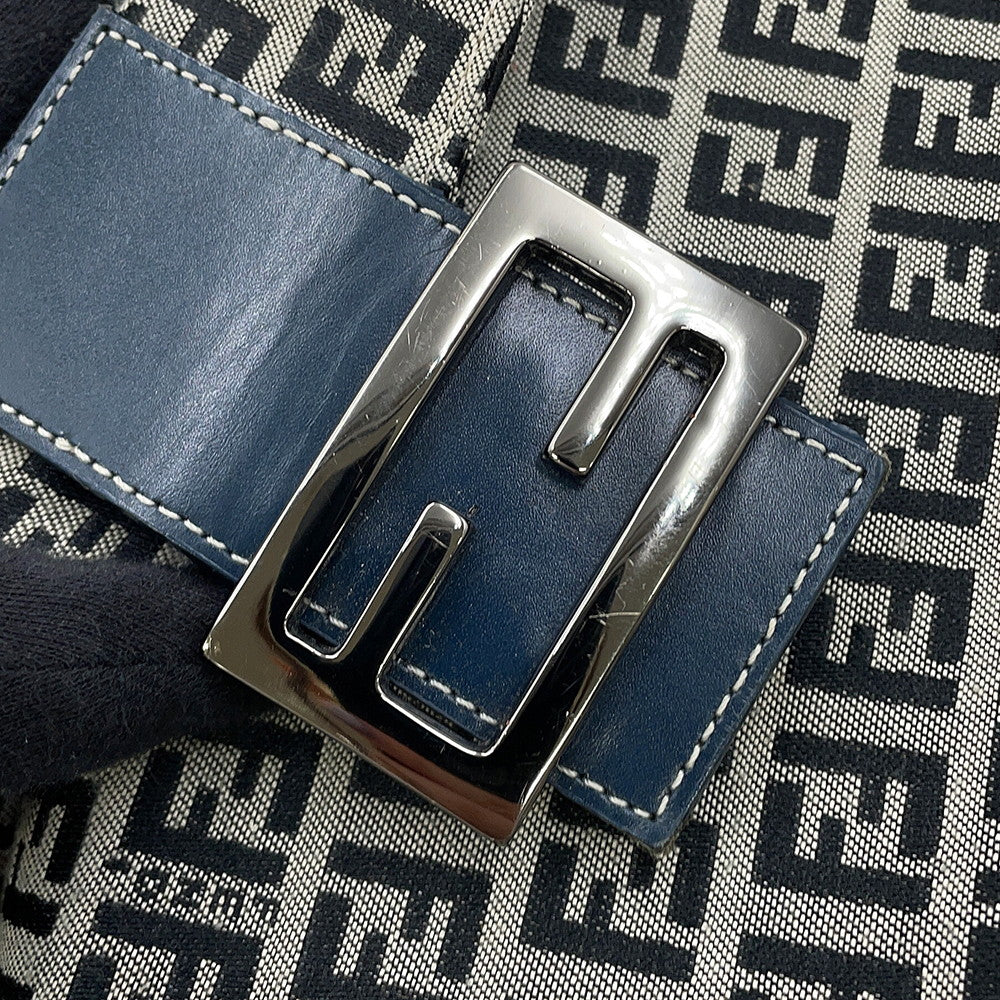 FENDI Zucchino Mamma Bucket Handbag Gray/Navy Canvas Leather