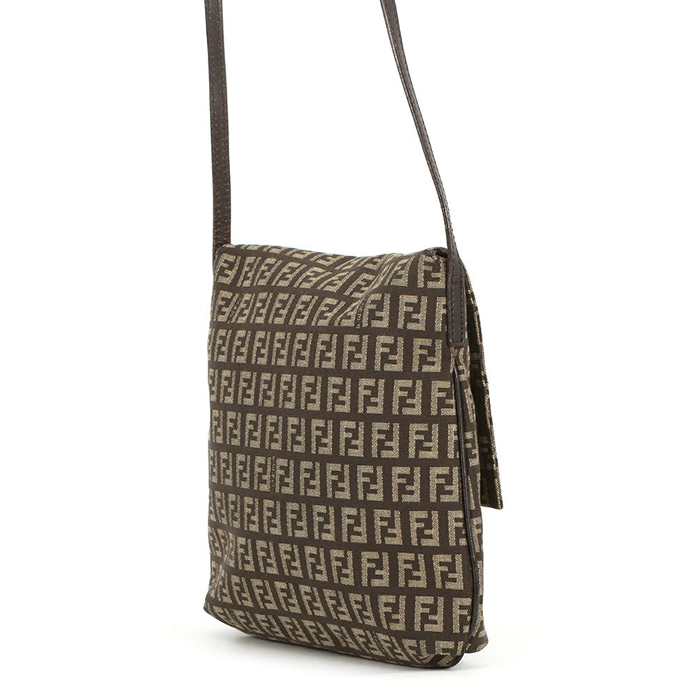 FENDI Zucchino Mamma Bucket Shoulder Bag Beige/Brown8BT075JQ4 Canvas Leather