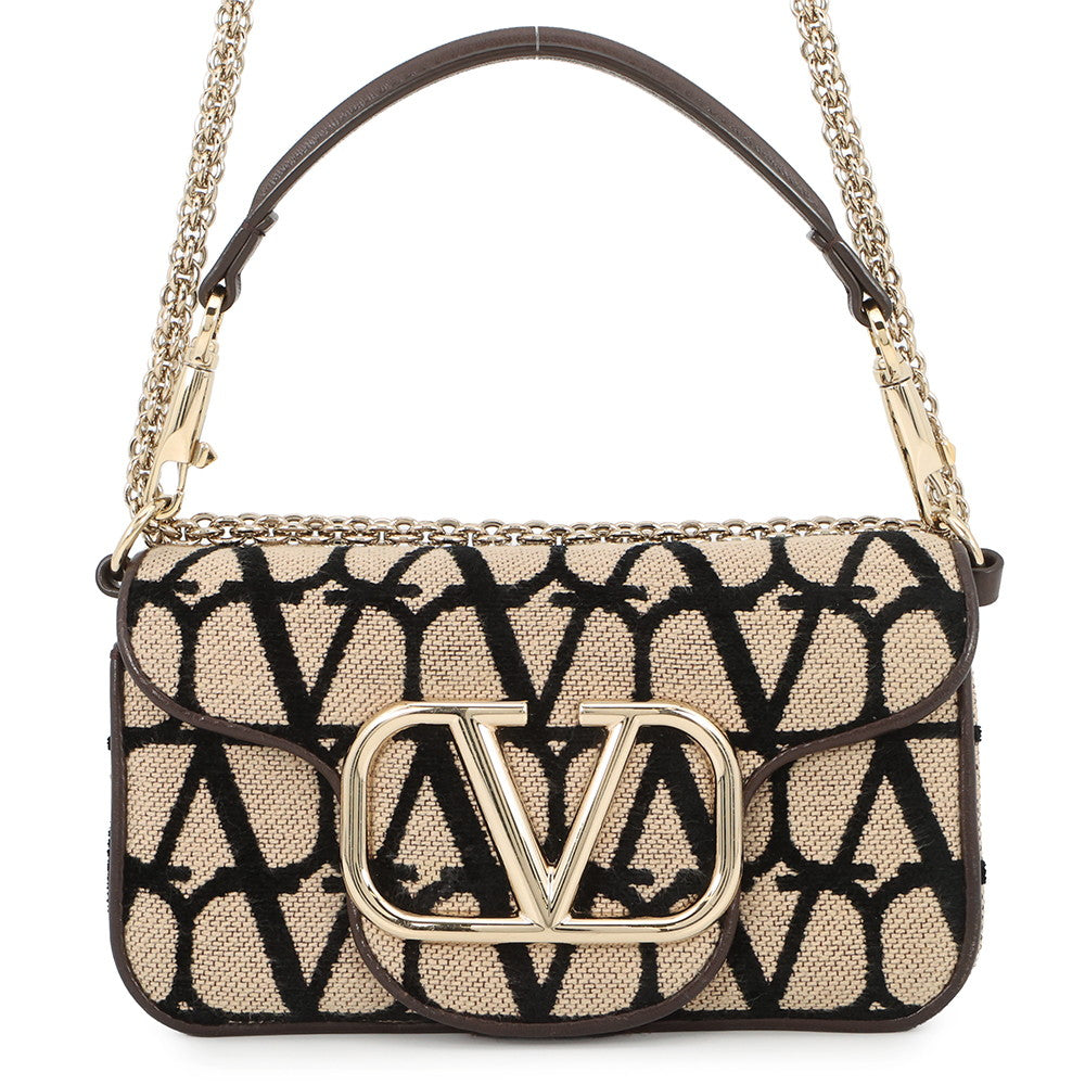 Valentino Garavani V-Sling Logo Chain Shoulder Bag Beige/Brown/Black2W0B0L97JSQ Canvas Leather