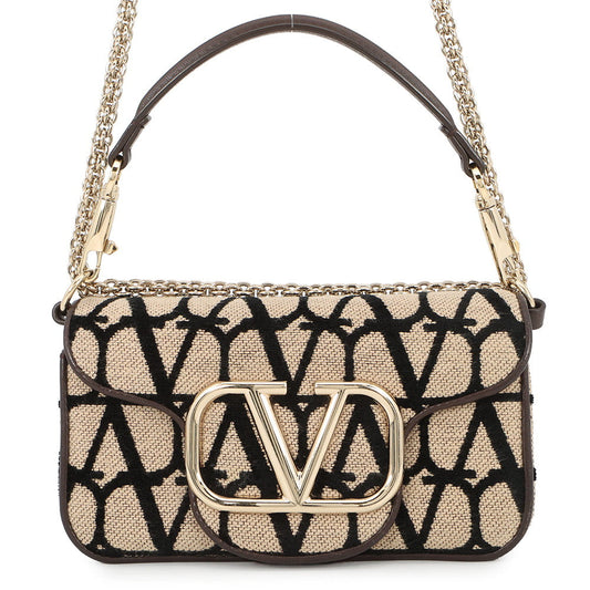 Valentino Garavani V-Sling Logo Chain Shoulder Bag Beige/Brown/Black2W0B0L97JSQ Canvas Leather