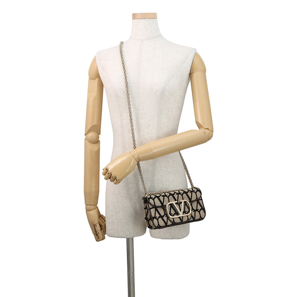 Valentino Garavani V-Sling Logo Chain Shoulder Bag Beige/Brown/Black2W0B0L97JSQ Canvas Leather