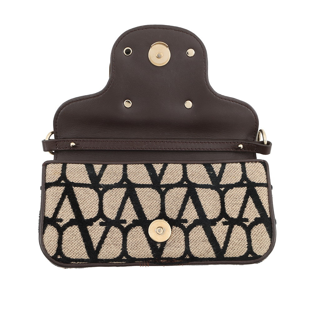 Valentino Garavani V-Sling Logo Chain Shoulder Bag Beige/Brown/Black2W0B0L97JSQ Canvas Leather