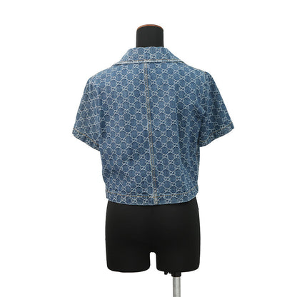 GUCCI GG Jacquard Denim Shirt Size 38 Blue788680 Cotton100%