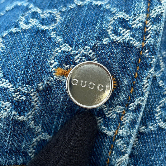 GUCCI GG Jacquard Denim Shirt Size 38 Blue788680 Cotton100%