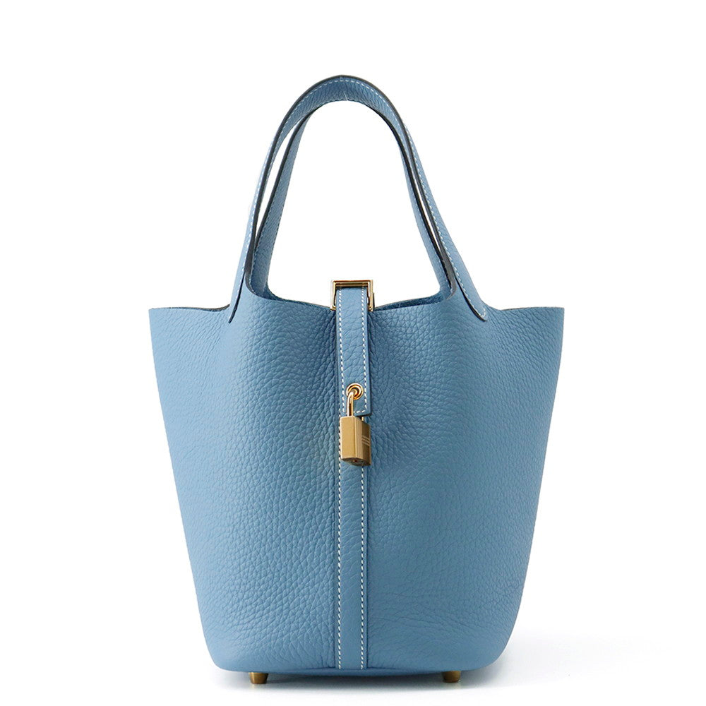 HERMES Picotin Lock New Blue Jean Taurillon Clemence Size PM