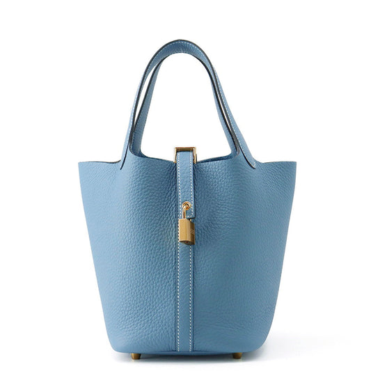 HERMES Picotin Lock New Blue Jean Taurillon Clemence Size PM