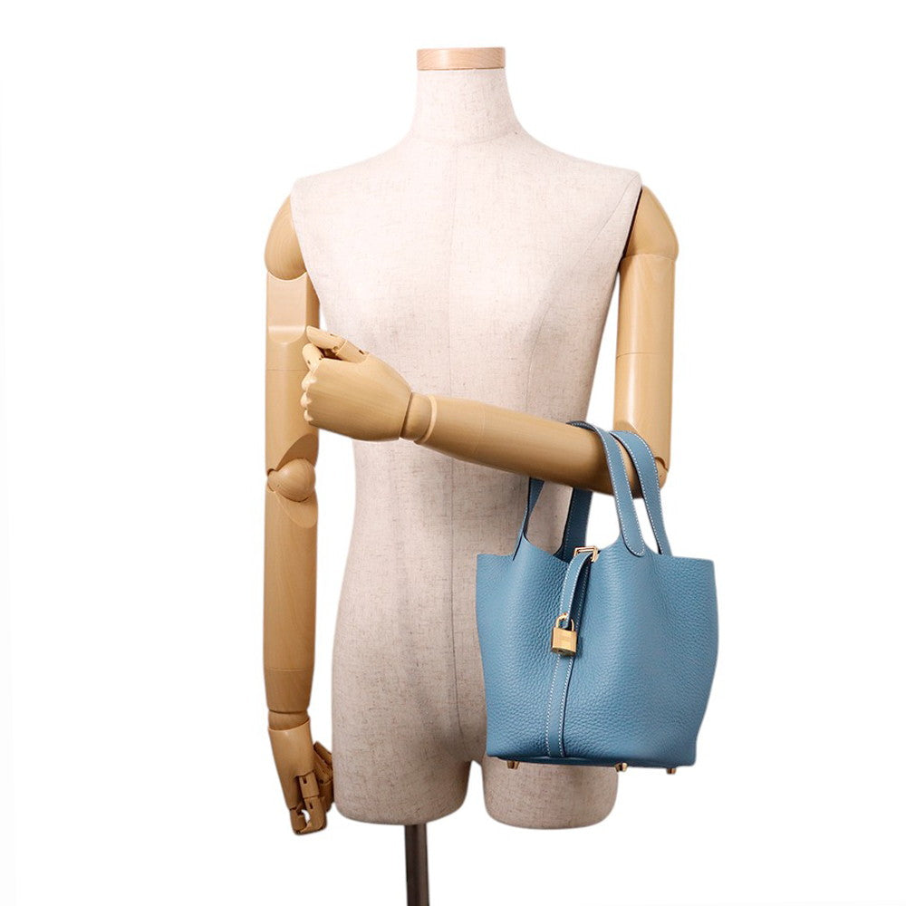 HERMES Picotin Lock New Blue Jean Taurillon Clemence Size PM