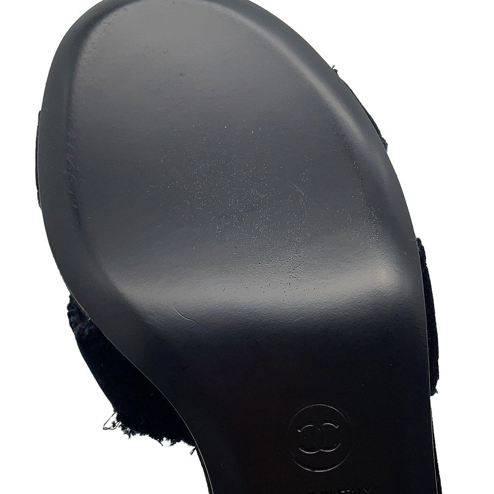 CHANEL Camellia Pointed Toe Sandals BlackG45928 Velvet Size 39C