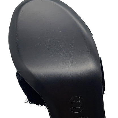CHANEL Camellia Pointed Toe Sandals BlackG45928 Velvet Size 39C