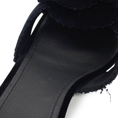 CHANEL Camellia Pointed Toe Sandals BlackG45928 Velvet Size 39C