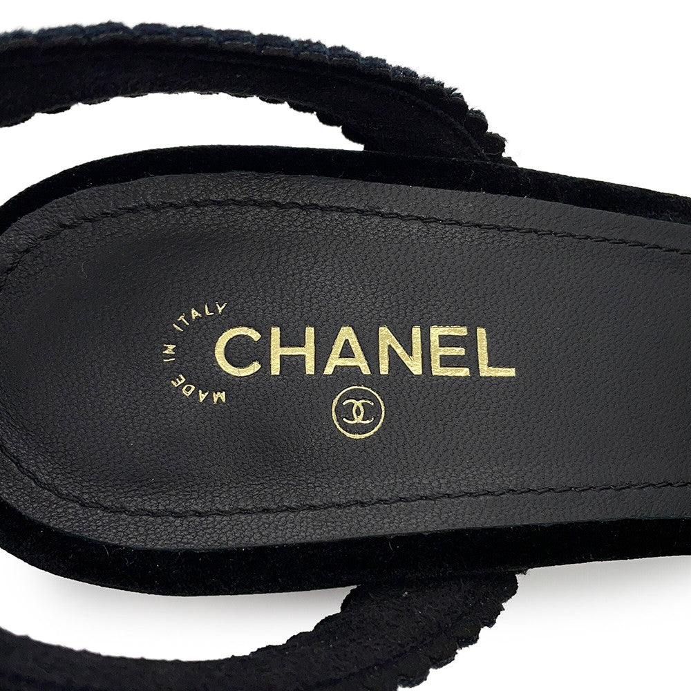 CHANEL Camellia Pointed Toe Sandals BlackG45928 Velvet Size 39C