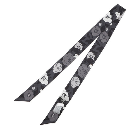 CHANEL Scarf Camellia CC Logo Gray/BlackAAB779-B23588-U8080 Silk100%