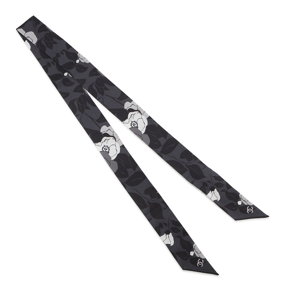 CHANEL Scarf Camellia CC Logo Gray/BlackAAB779-B23588-U8080 Silk100%
