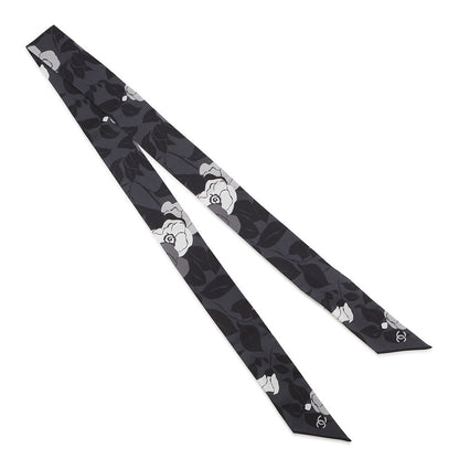 CHANEL Scarf Camellia CC Logo Gray/BlackAAB779-B23588-U8080 Silk100%