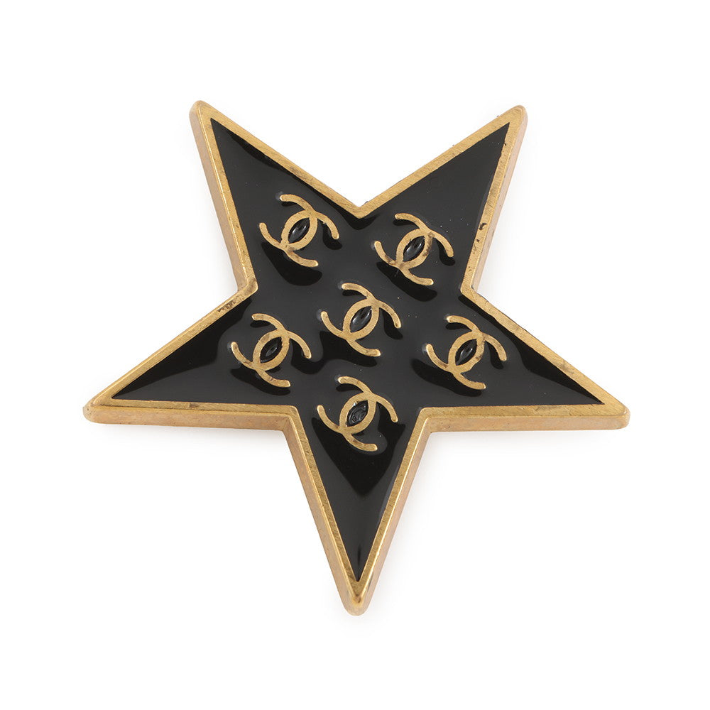 CHANEL Brooch Star CC Logo Gold Plated Resin
