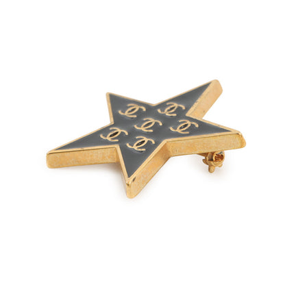 CHANEL Brooch Star CC Logo Gold Plated Resin