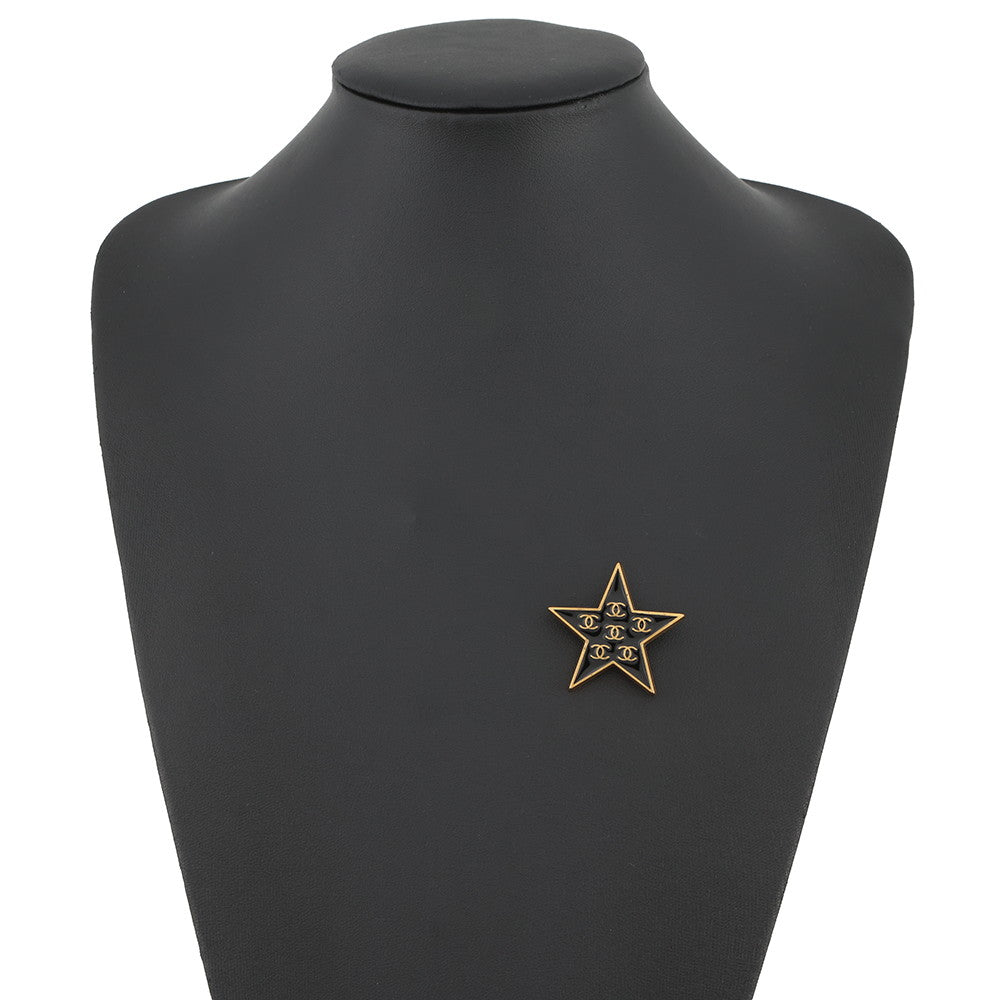 CHANEL Brooch Star CC Logo Gold Plated Resin