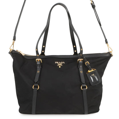 PRADA Saffiano Leather Tessuto 2-Way Shoulder Bag BlackBR4253 Nylon Leather
