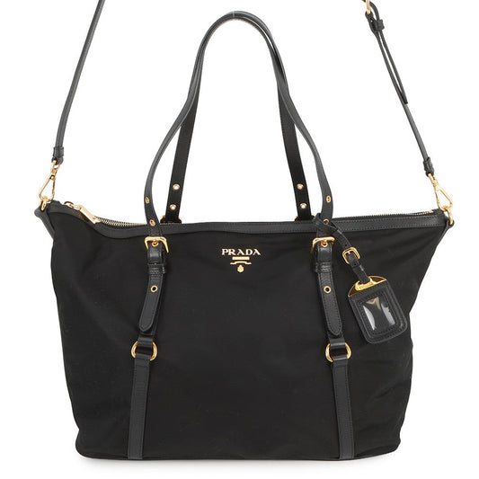 PRADA Saffiano Leather Tessuto 2-Way Shoulder Bag BlackBR4253 Nylon Leather