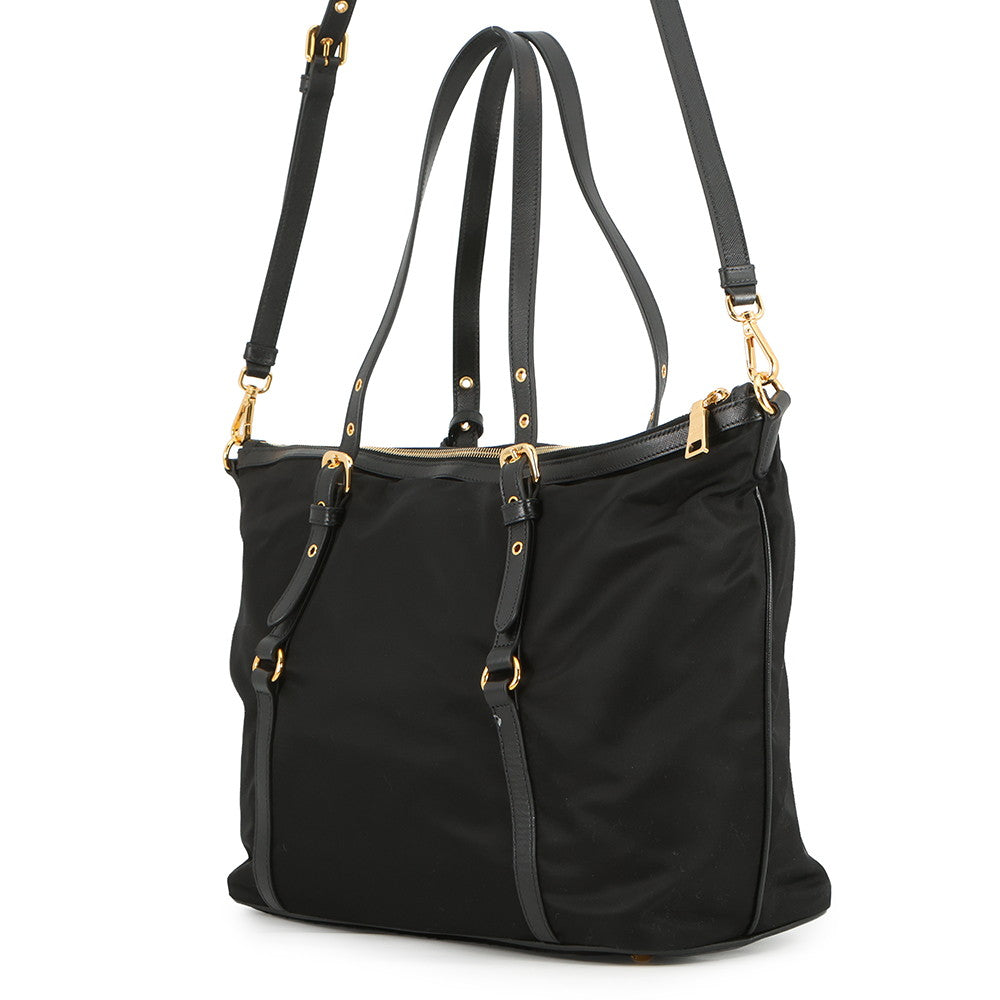 PRADA Saffiano Leather Tessuto 2-Way Shoulder Bag BlackBR4253 Nylon Leather