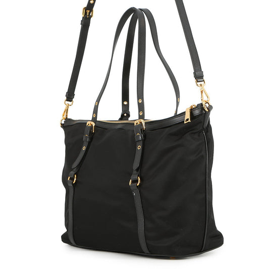 PRADA Saffiano Leather Tessuto 2-Way Shoulder Bag BlackBR4253 Nylon Leather
