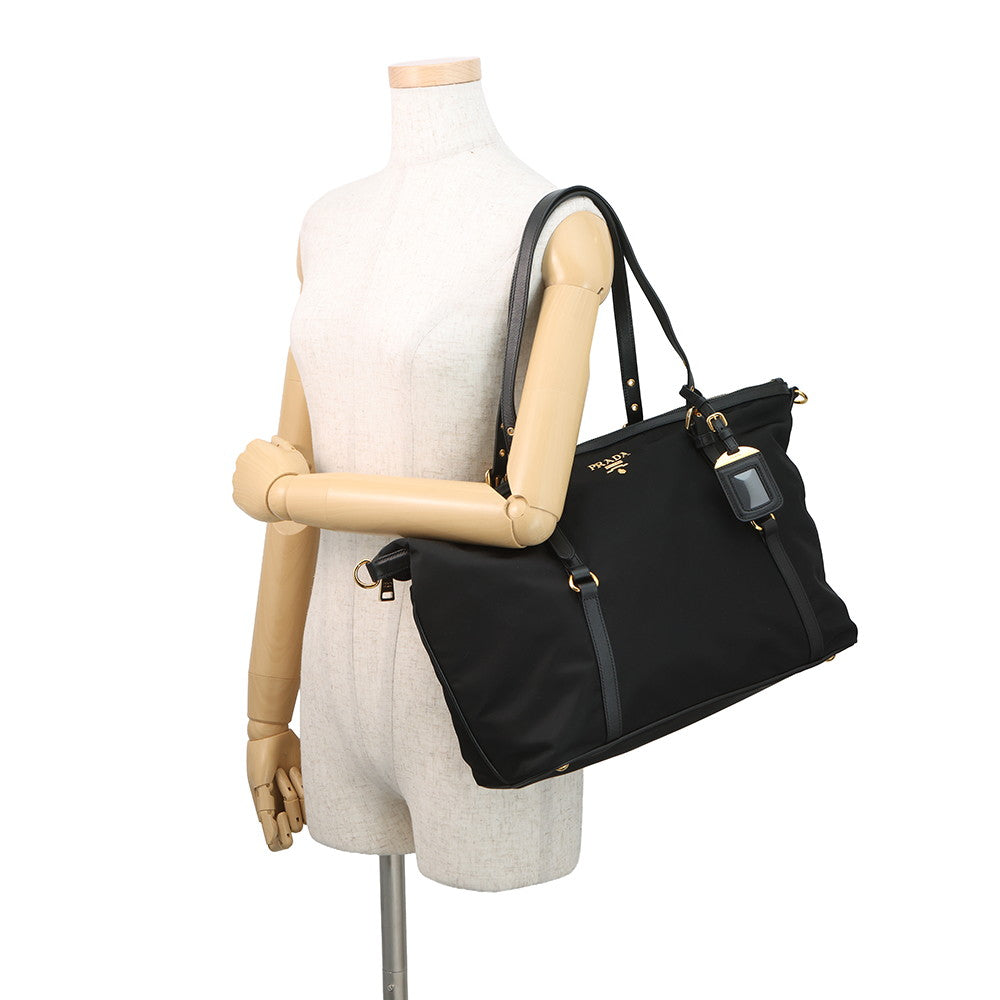 PRADA Saffiano Leather Tessuto 2-Way Shoulder Bag BlackBR4253 Nylon Leather