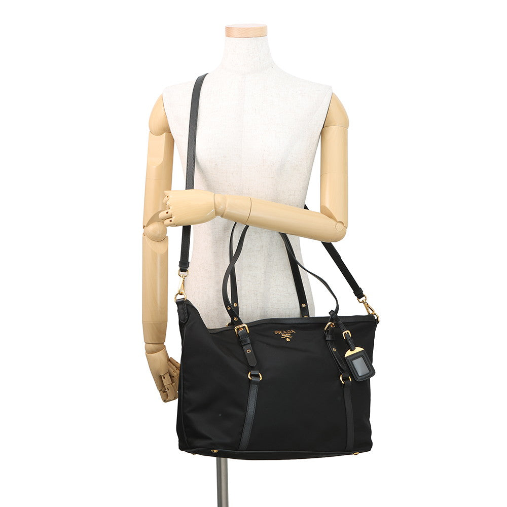 PRADA Saffiano Leather Tessuto 2-Way Shoulder Bag BlackBR4253 Nylon Leather