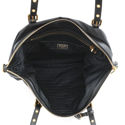 PRADA Saffiano Leather Tessuto 2-Way Shoulder Bag BlackBR4253 Nylon Leather