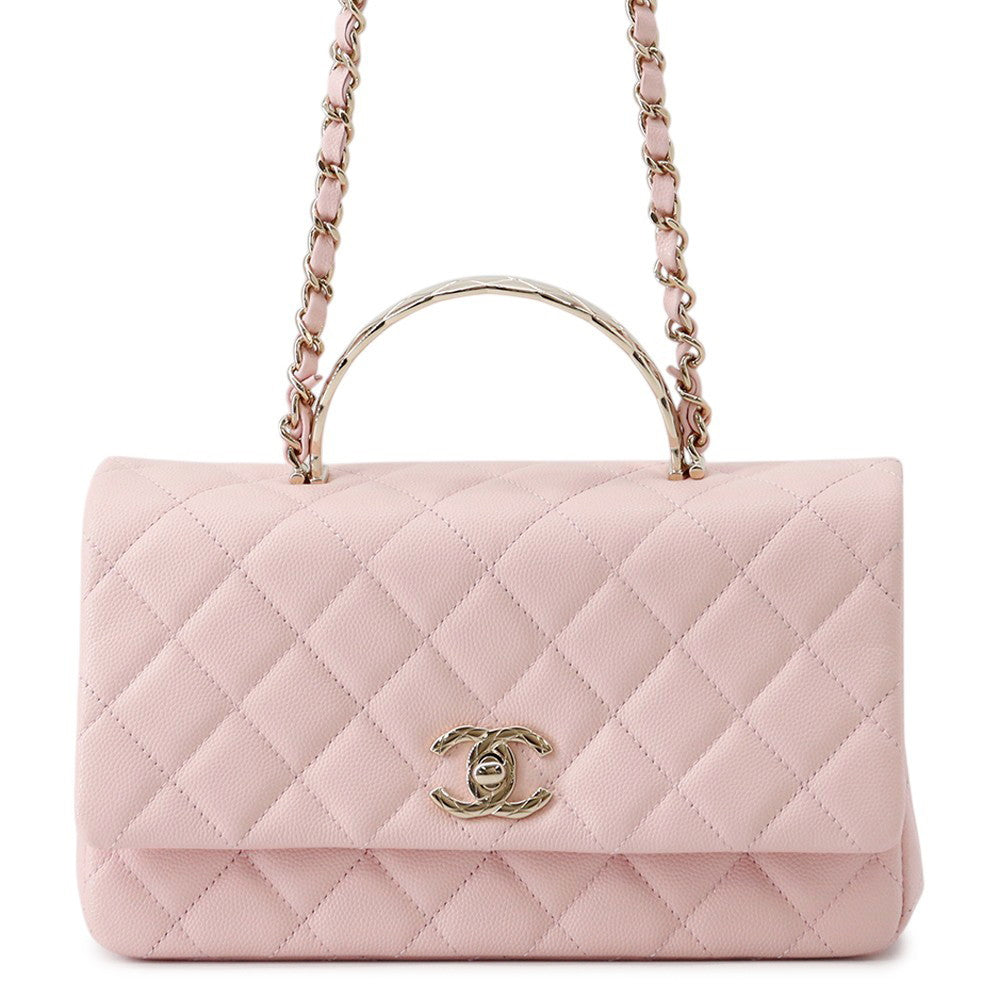CHANEL Matelasse Top Handle Shoulder Bag PinkAS5554 Caviar Leather Size 23