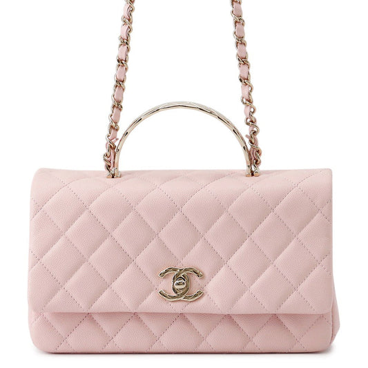 CHANEL Matelasse Top Handle Shoulder Bag PinkAS5554 Caviar Leather Size 23