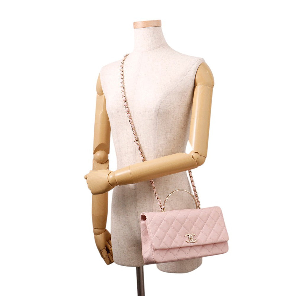CHANEL Matelasse Top Handle Shoulder Bag PinkAS5554 Caviar Leather Size 23