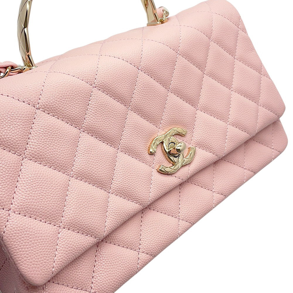 CHANEL Matelasse Top Handle Shoulder Bag PinkAS5554 Caviar Leather Size 23