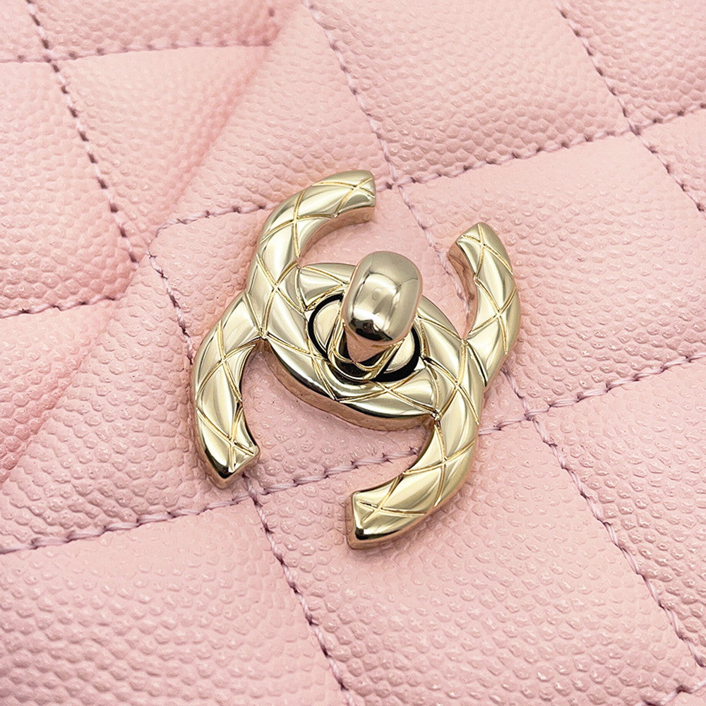 CHANEL Matelasse Top Handle Shoulder Bag PinkAS5554 Caviar Leather Size 23