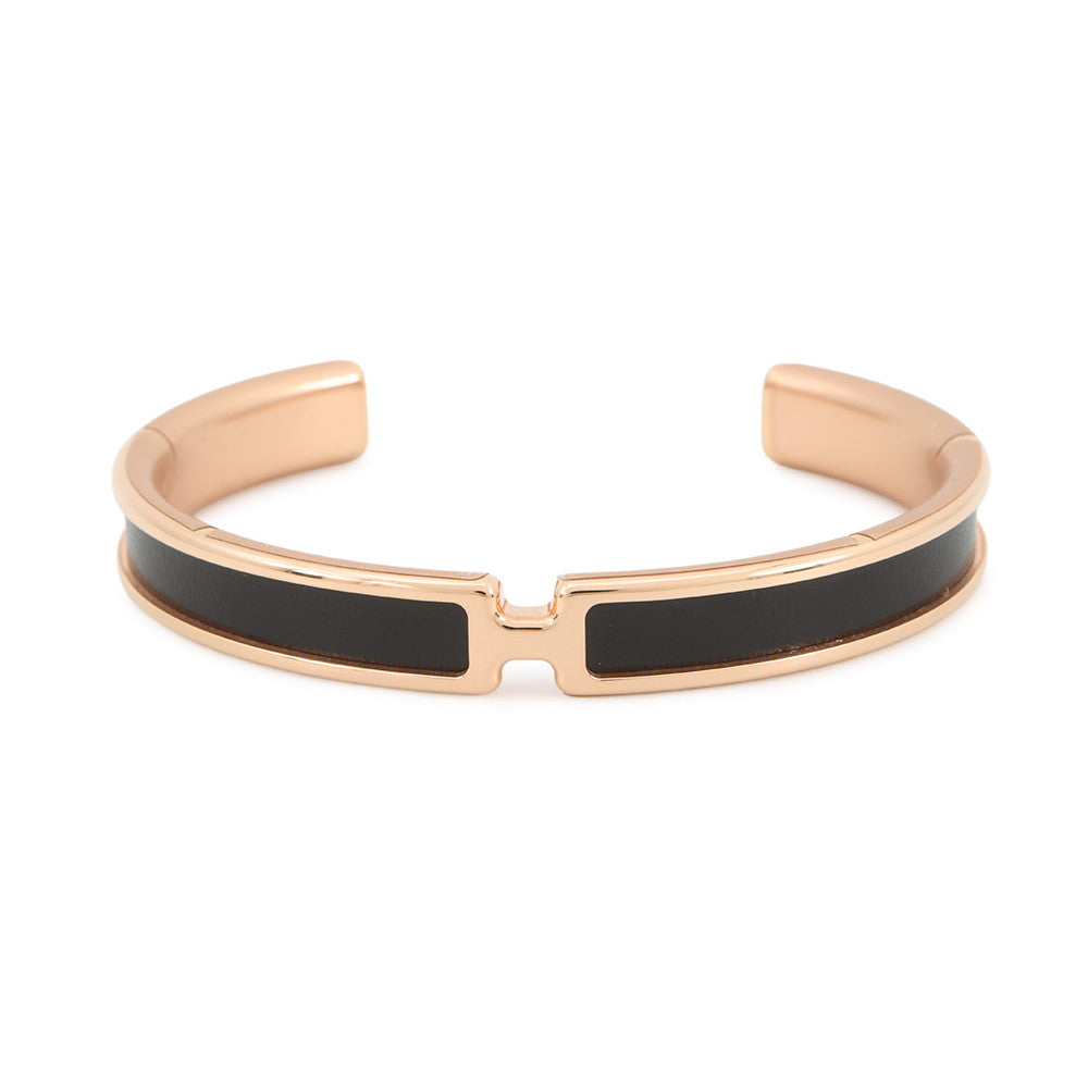 HERMES Olymp Bracelet Size T2 Black Box Calf Leather Metal