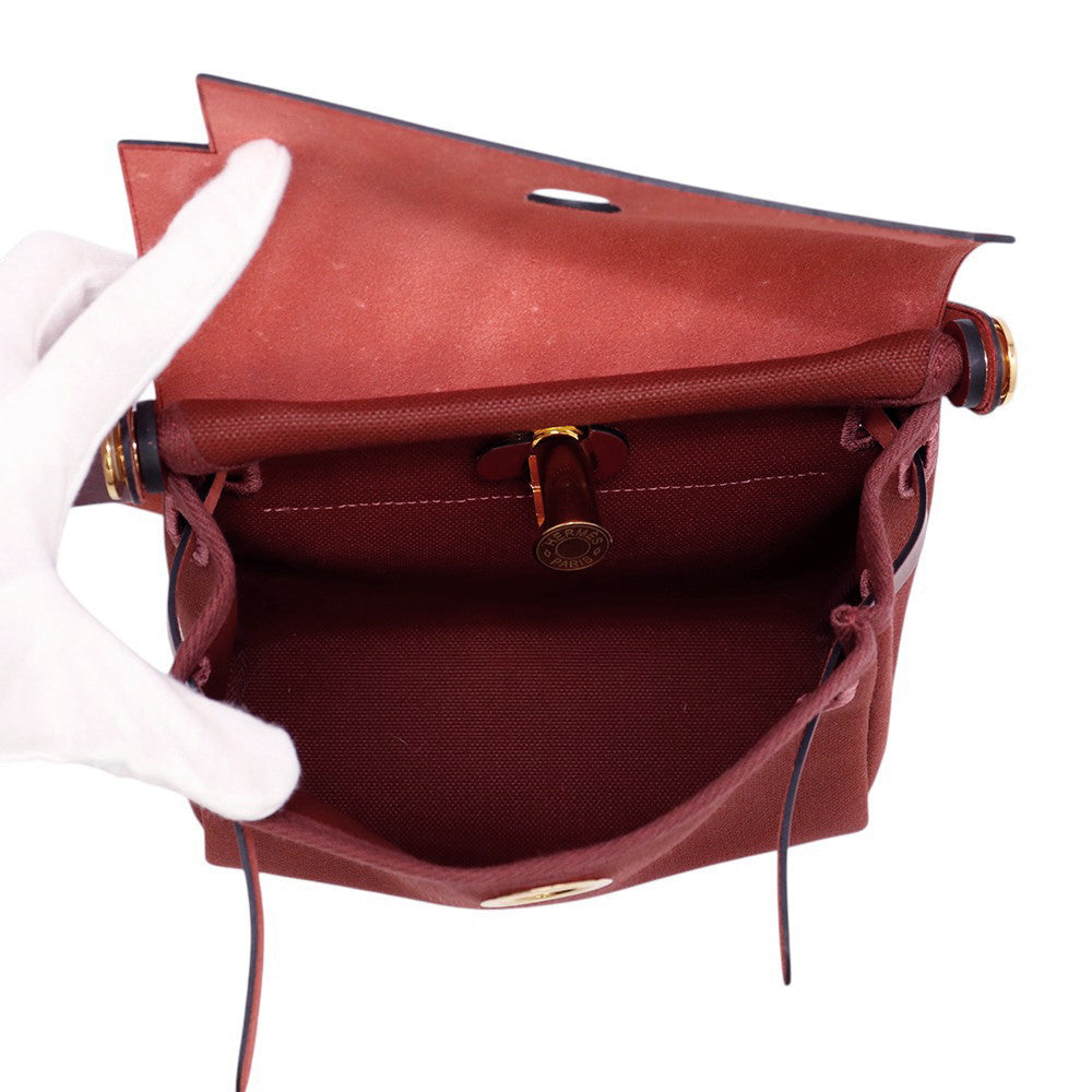 HERMES Herbag zip Rouge H Toile Military Vache Hunter Leather Size Mini