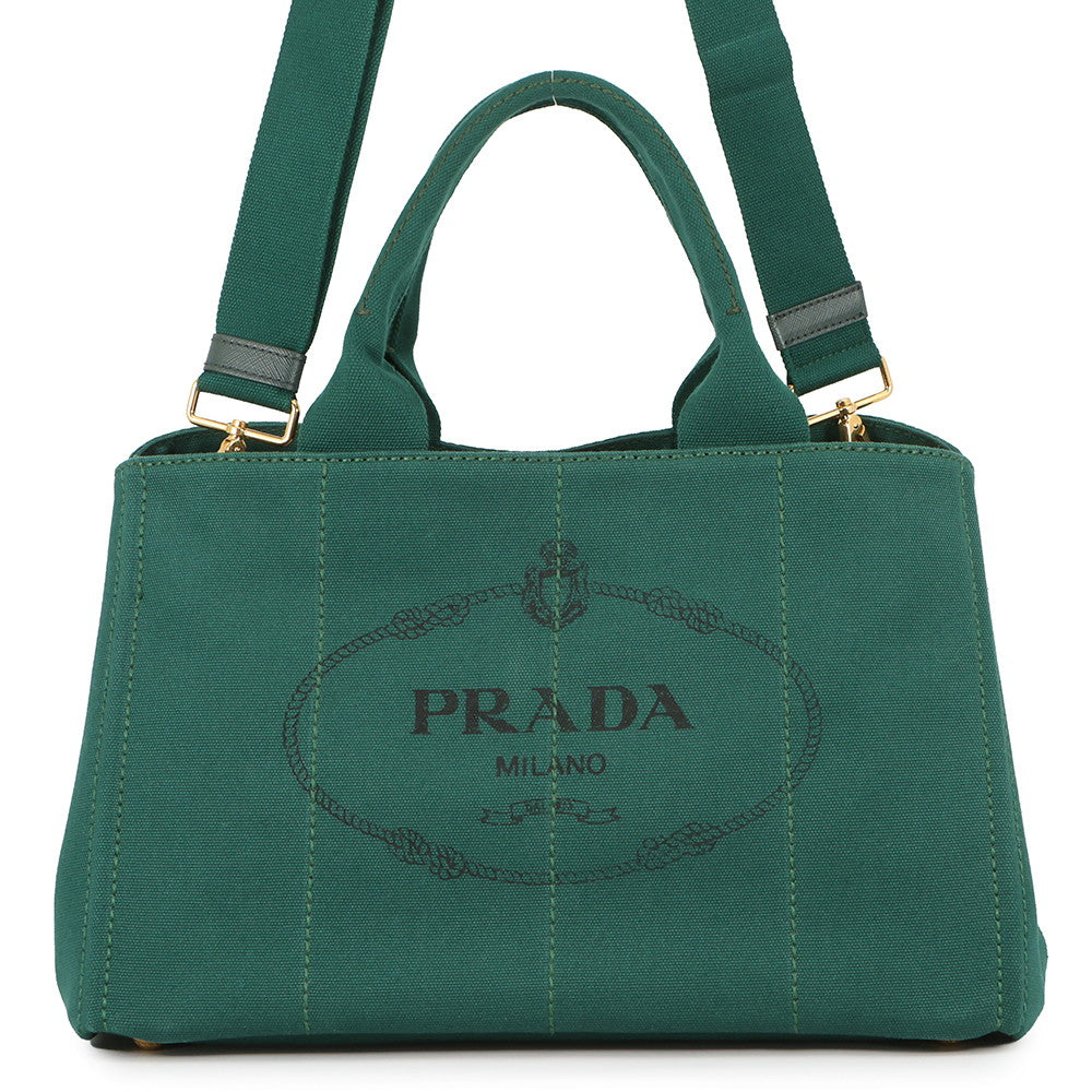 PRADA Canapa 2WAY Tote Bag GreenBN2642 Canvas