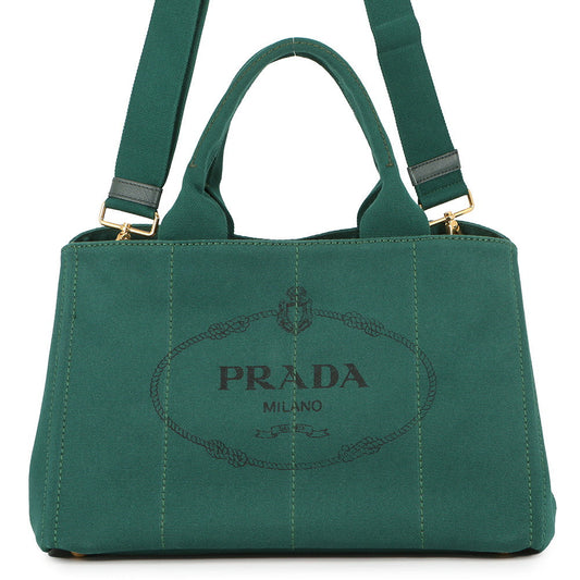 PRADA Canapa 2WAY Tote Bag GreenBN2642 Canvas