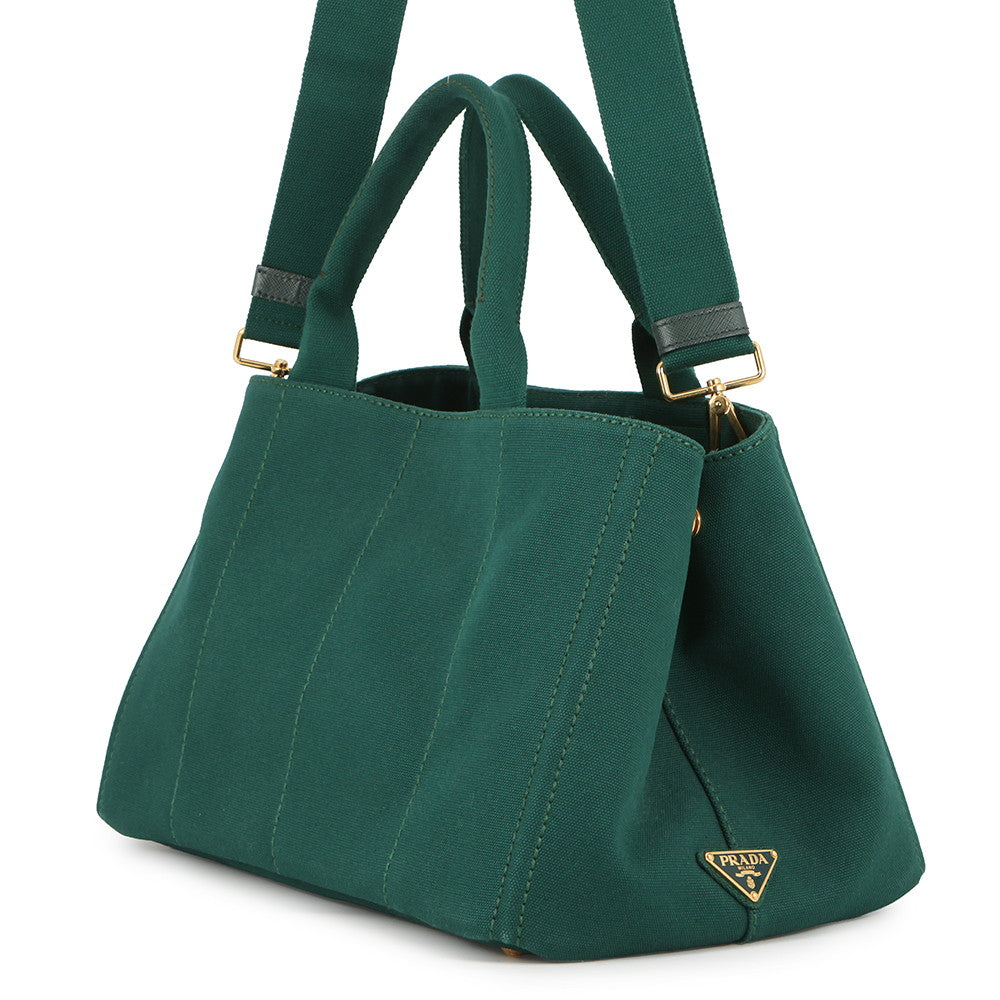PRADA Canapa 2WAY Tote Bag GreenBN2642 Canvas